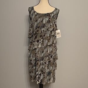 Connected Apparel Gray and Black Tiered Midi Dress for Cocktail